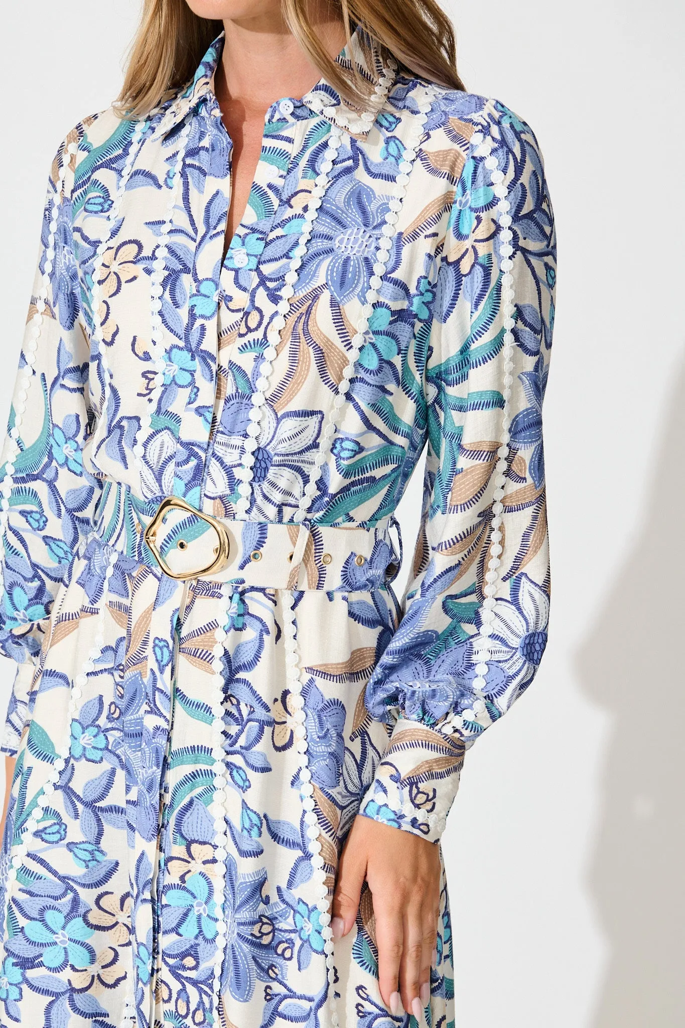 Lovingly Maxi Shirt Dress in Blue Floral with Contrast Trim sold by St Frock product image thumbnail 5