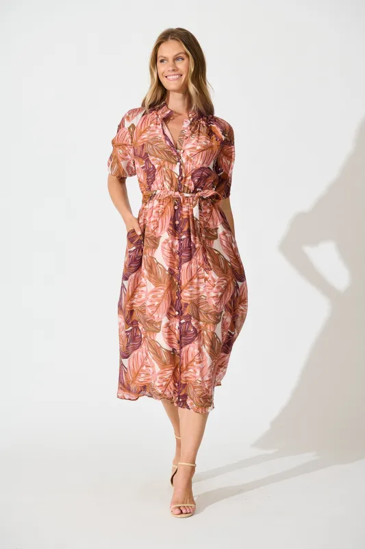 Cici Midi Dress in Rust Leaf Print sold by St Frock