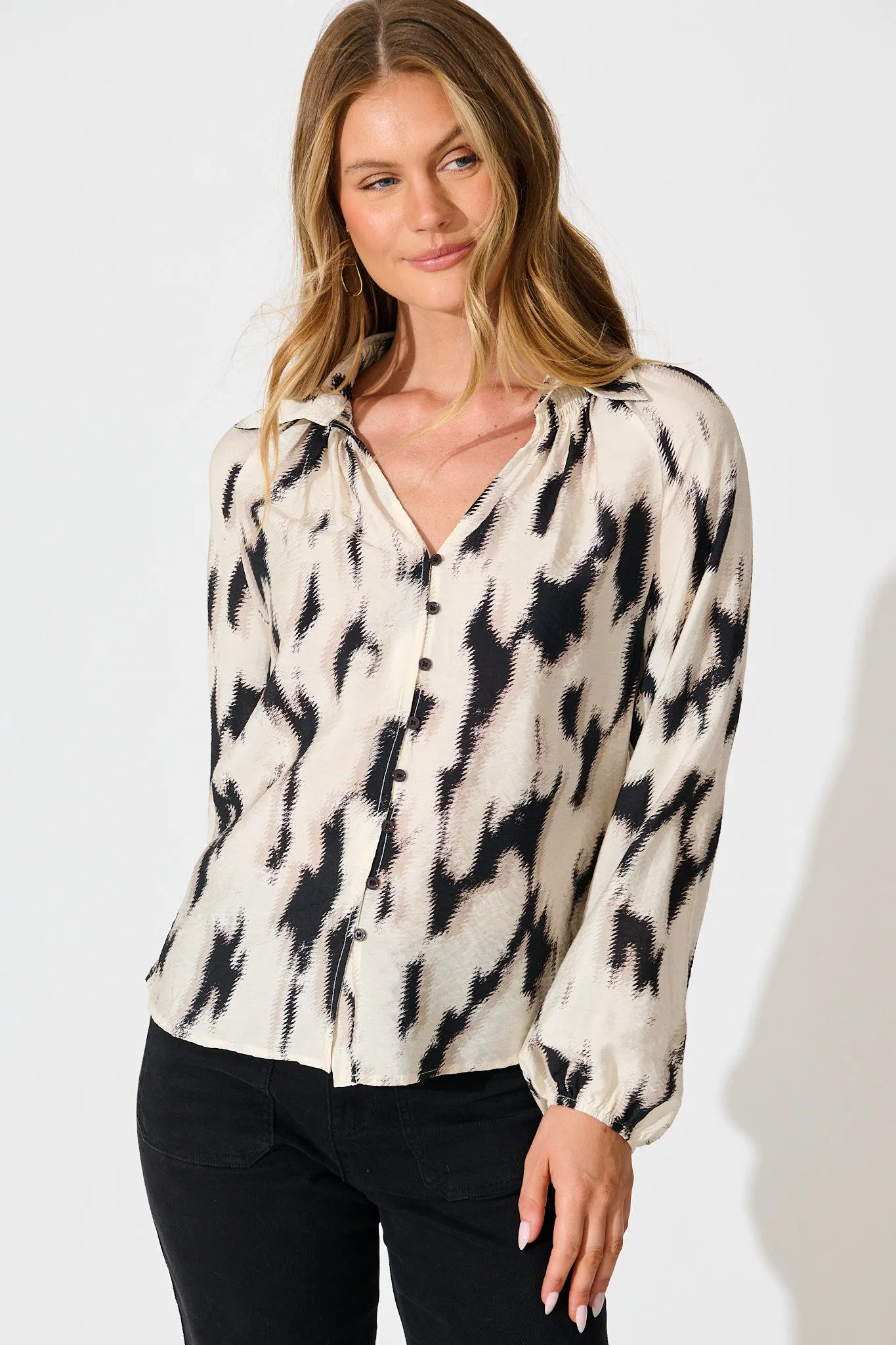 Rhythm Shirt in Cream with Black Print sold by St Frock