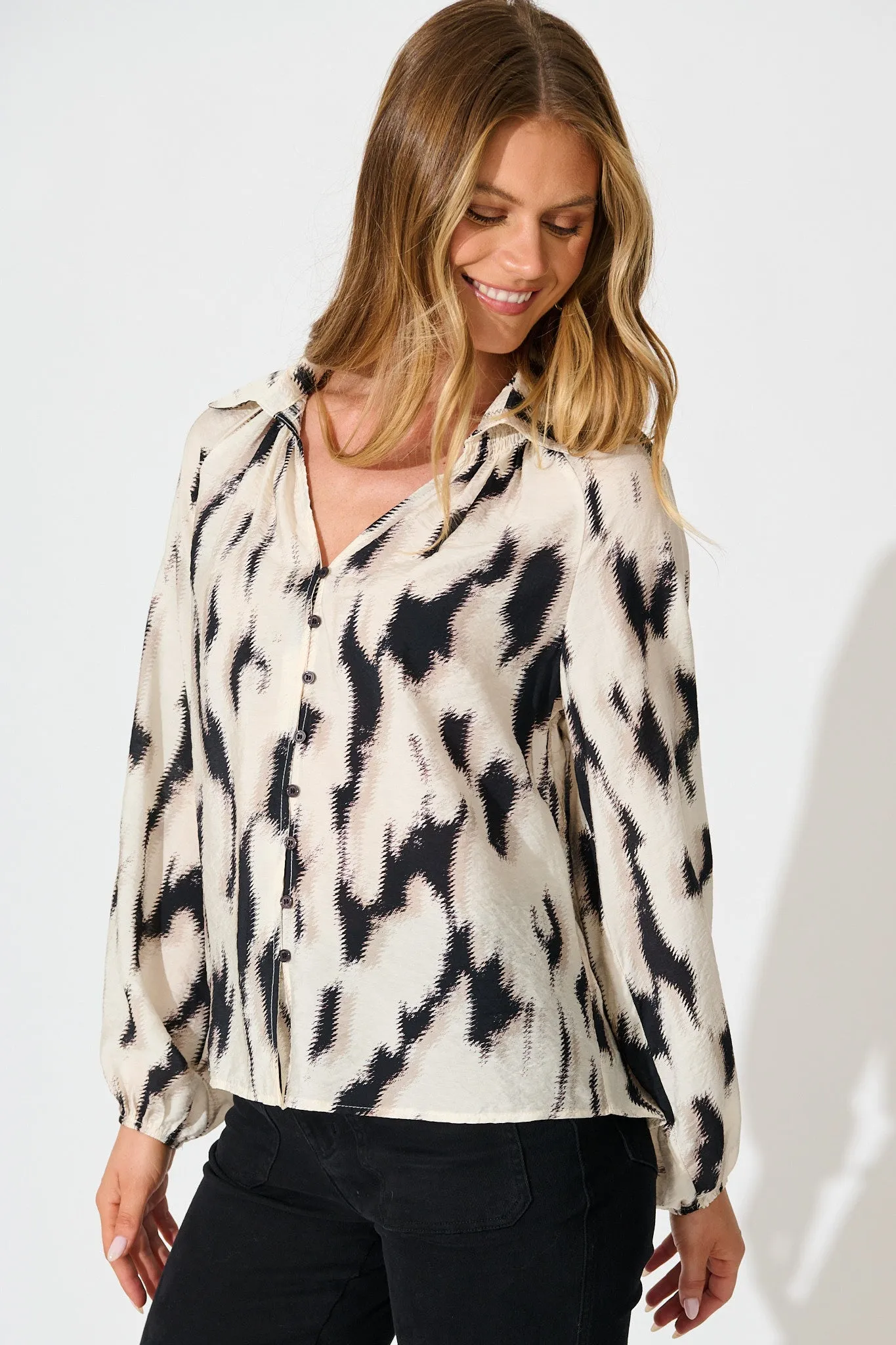 Rhythm Shirt in Cream with Black Print sold by St Frock product image thumbnail 2