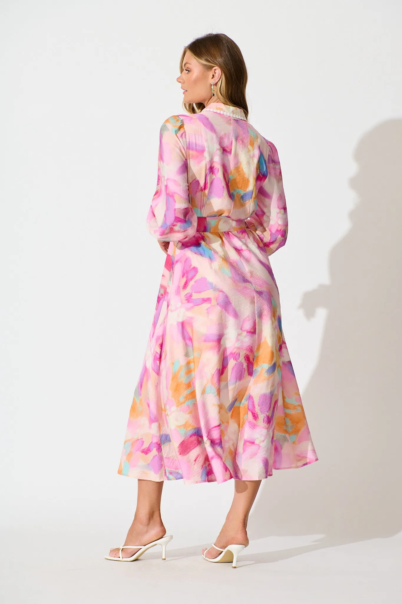 Lovingly Maxi Shirt Dress in Pink with Purple Watercolour sold by St Frock product image thumbnail 4