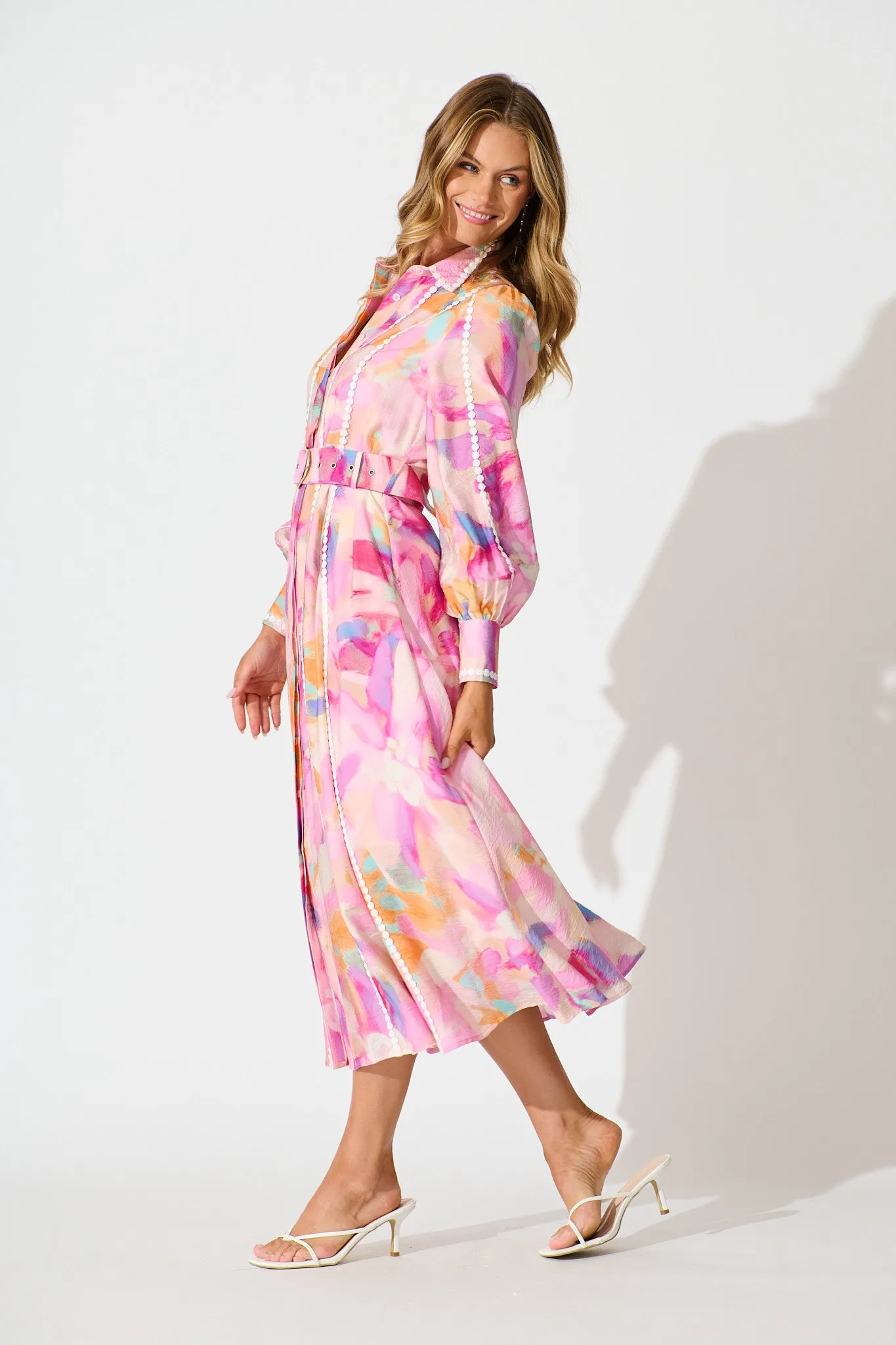Lovingly Maxi Shirt Dress in Pink with Purple Watercolour sold by St Frock product image thumbnail 3
