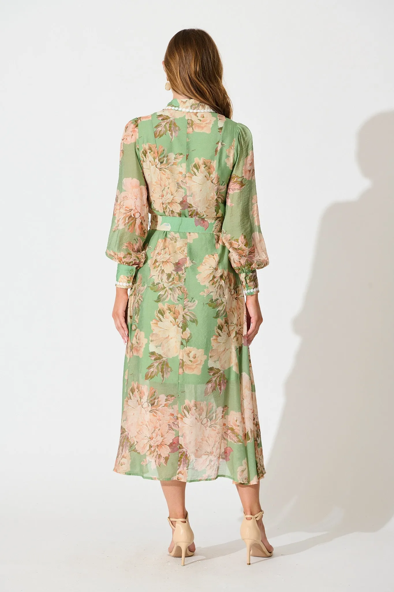 Lovingly Maxi Shirt Dress in Green Floral with Contrast Trim sold by St Frock product image thumbnail 4