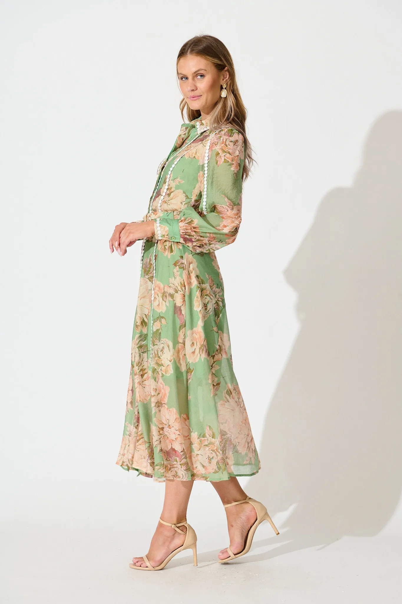 Lovingly Maxi Shirt Dress in Green Floral with Contrast Trim sold by St Frock product image thumbnail 3