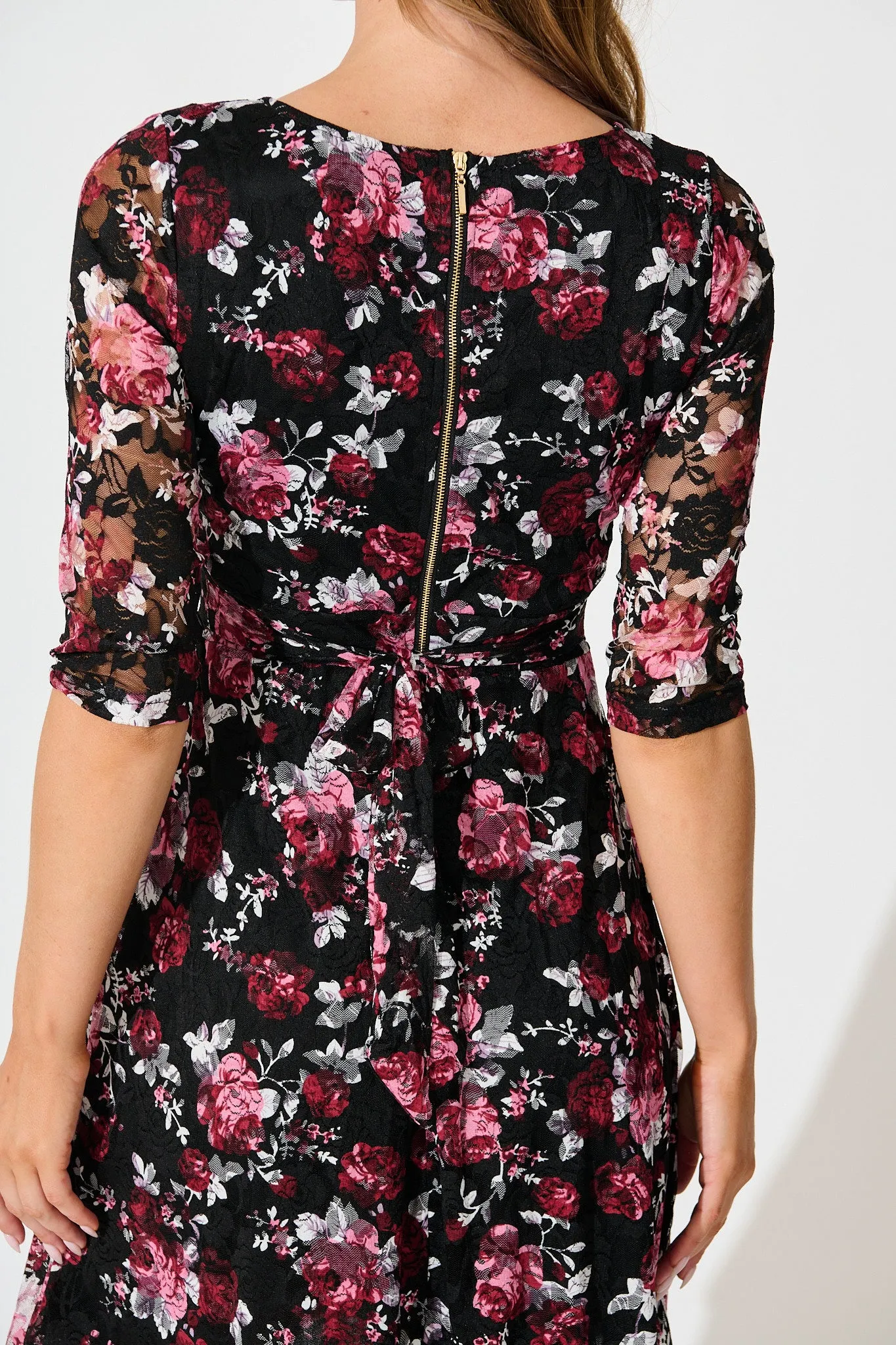 Loula Dress in Black with Multi Red Floral sold by St Frock product image thumbnail 5