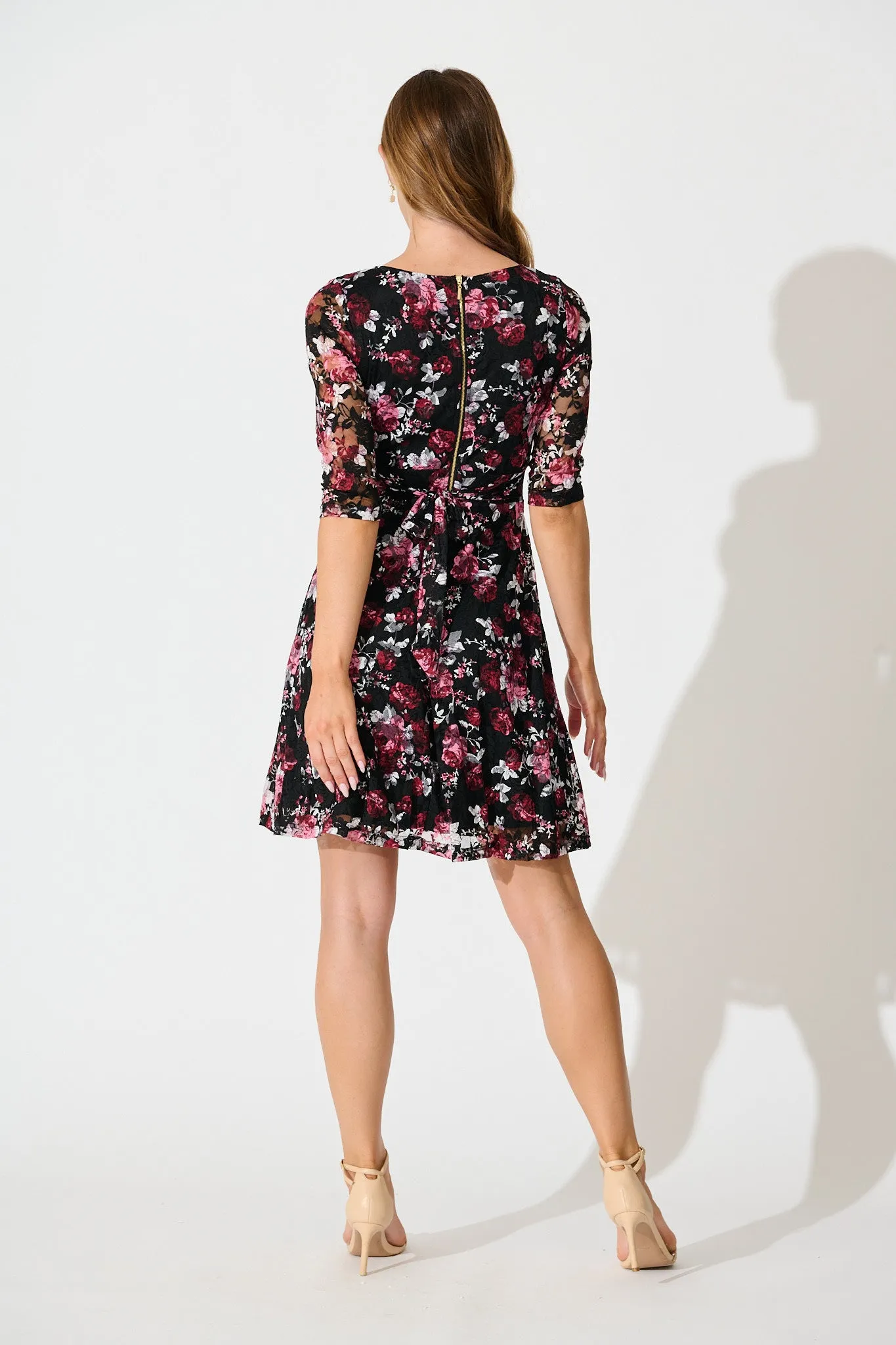 Loula Dress in Black with Multi Red Floral sold by St Frock product image thumbnail 4