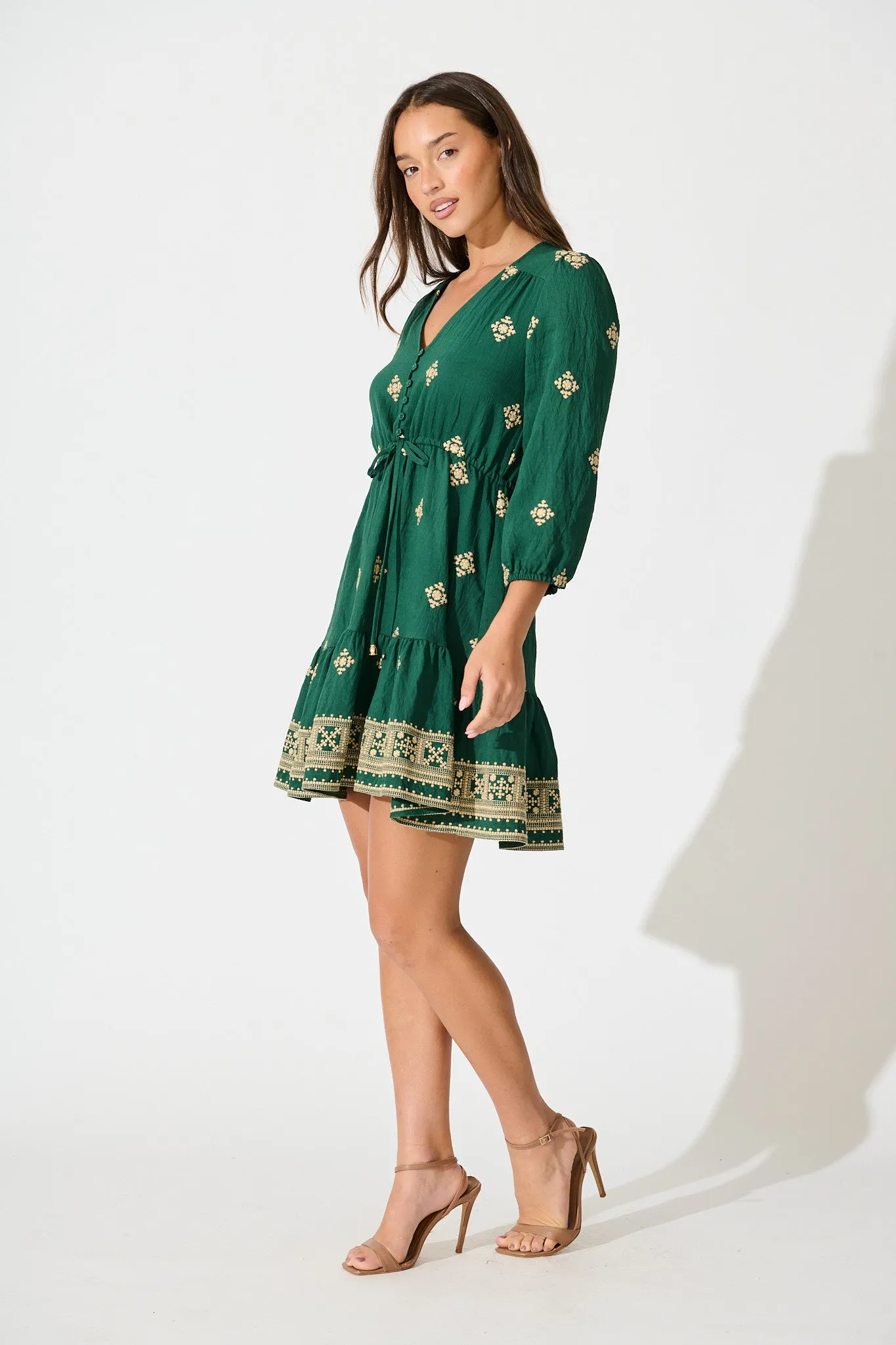 Byron Dress in Emerald with Cream Embroidery sold by St Frock product image thumbnail 3