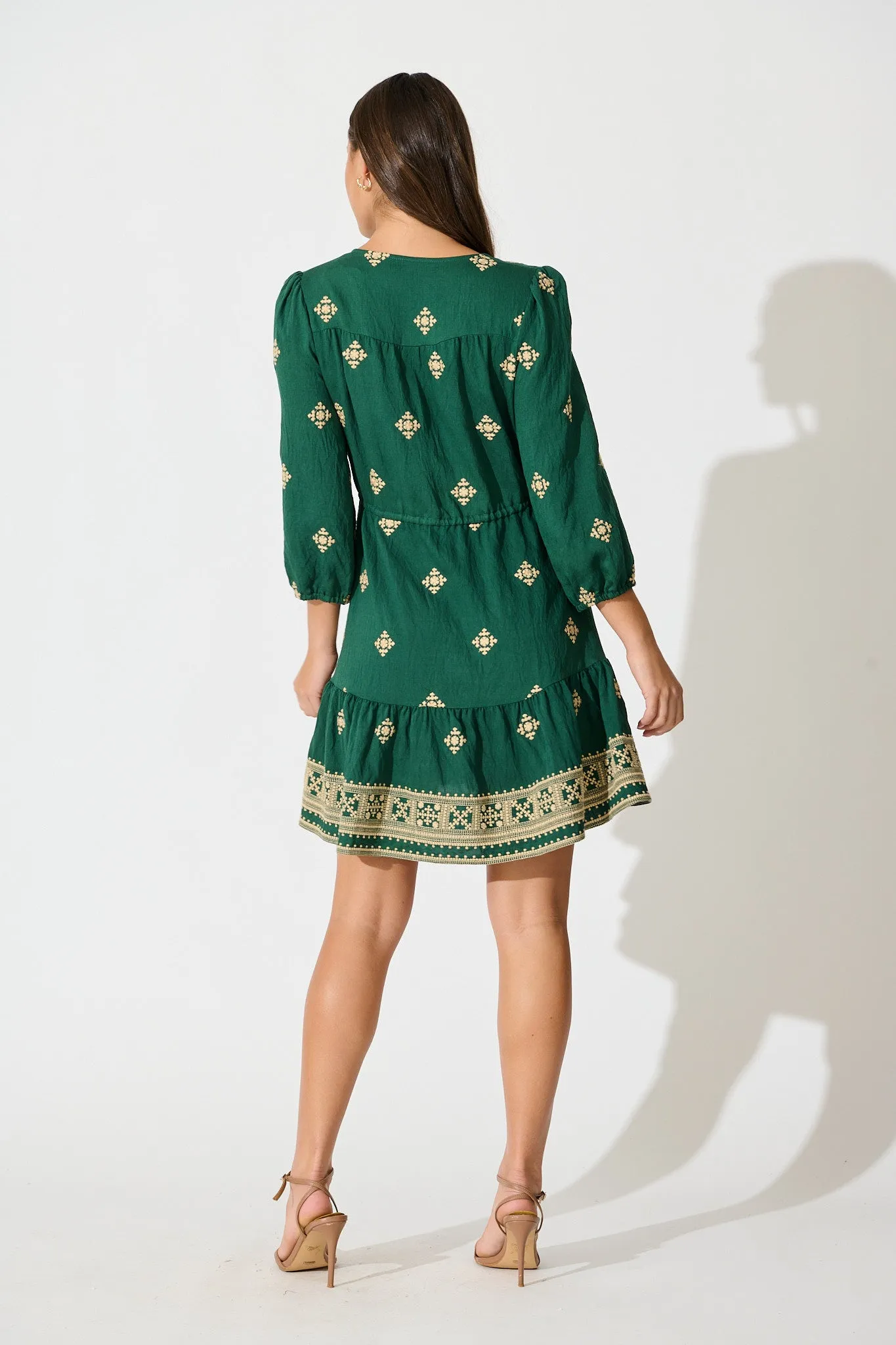 Byron Dress in Emerald with Cream Embroidery sold by St Frock product image thumbnail 4