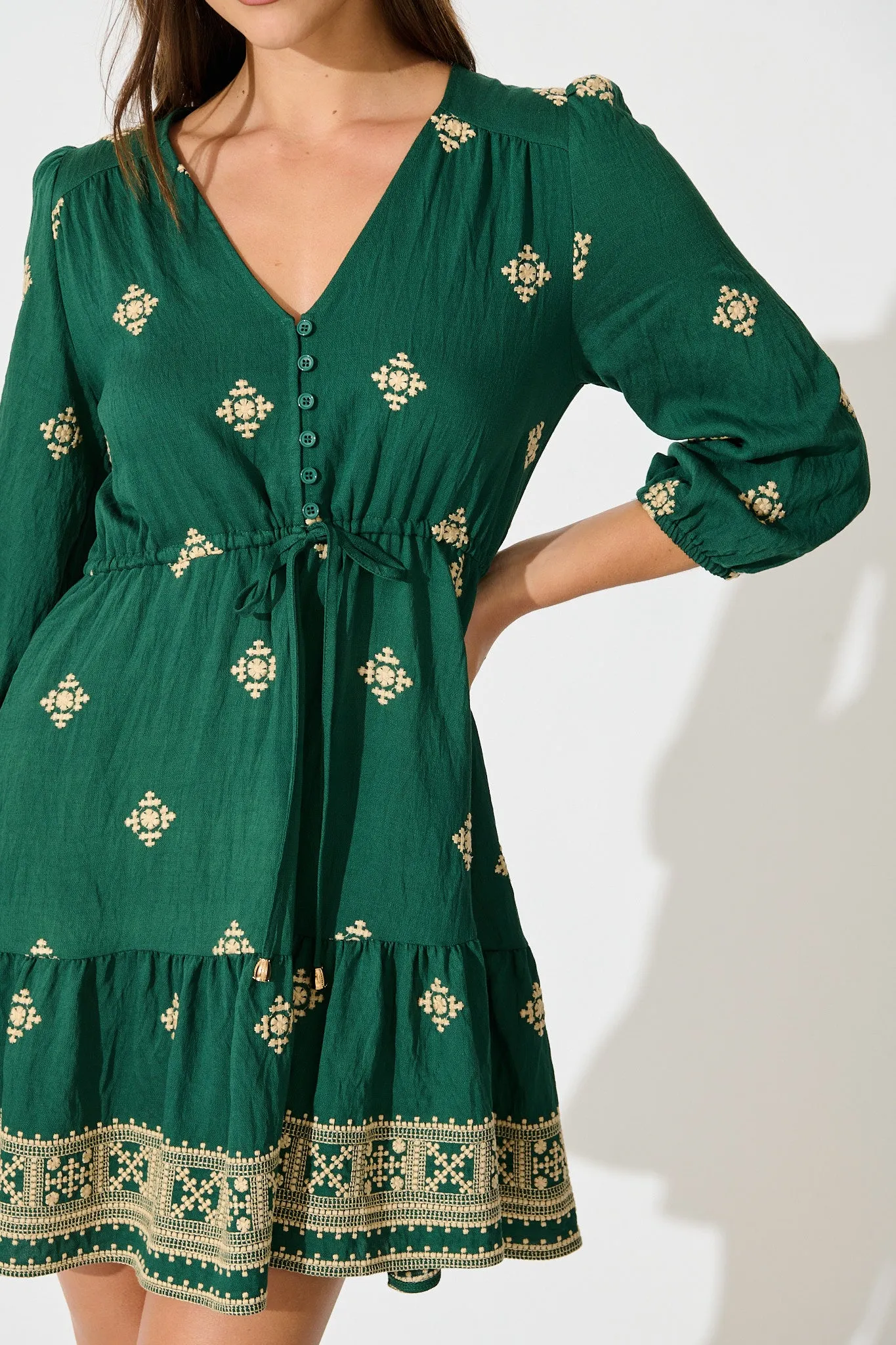 Byron Dress in Emerald with Cream Embroidery sold by St Frock product image thumbnail 5