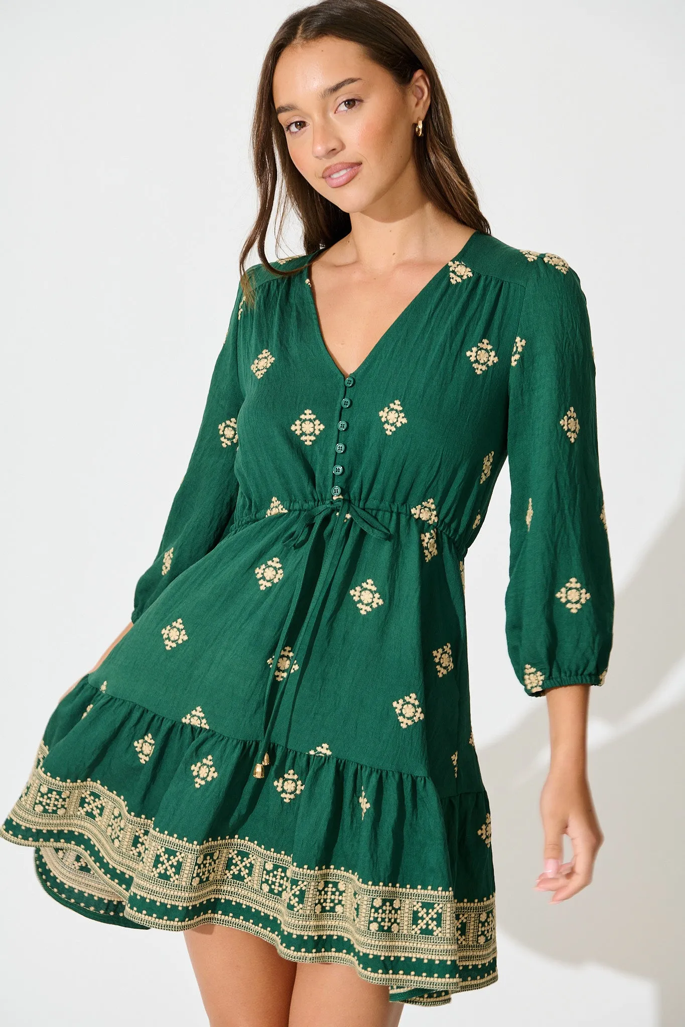 Byron Dress in Emerald with Cream Embroidery sold by St Frock product image thumbnail 2