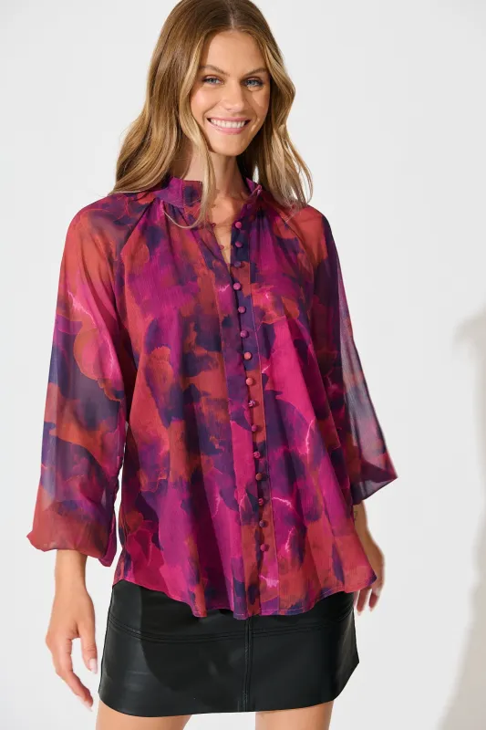 PRE ORDER Melina Top in Purple Watercolour Chiffon sold by St Frock