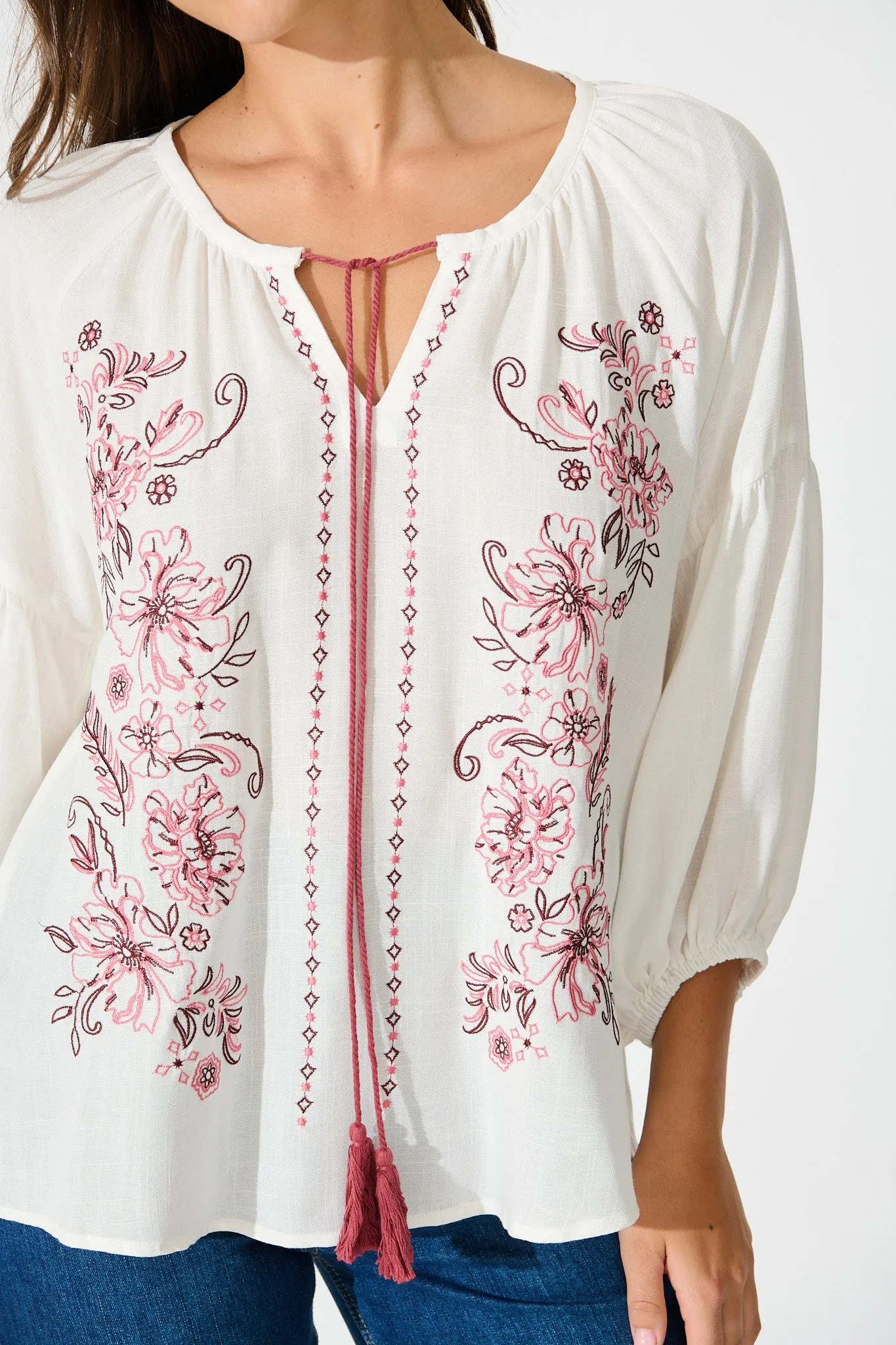 Tasha Top in White with Floral Embroidery sold by St Frock product image thumbnail 5