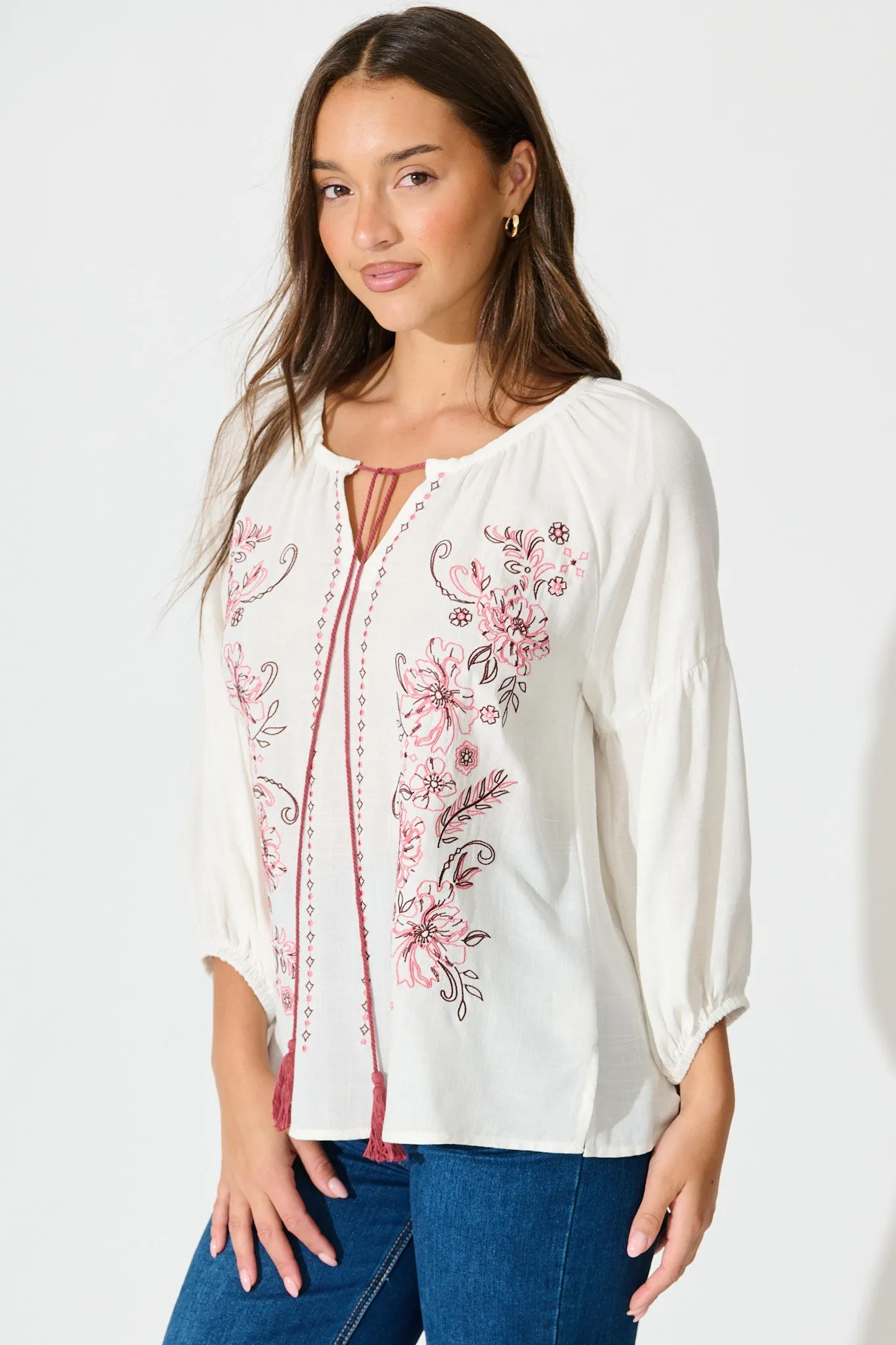 Tasha Top in White with Floral Embroidery sold by St Frock product image thumbnail 2