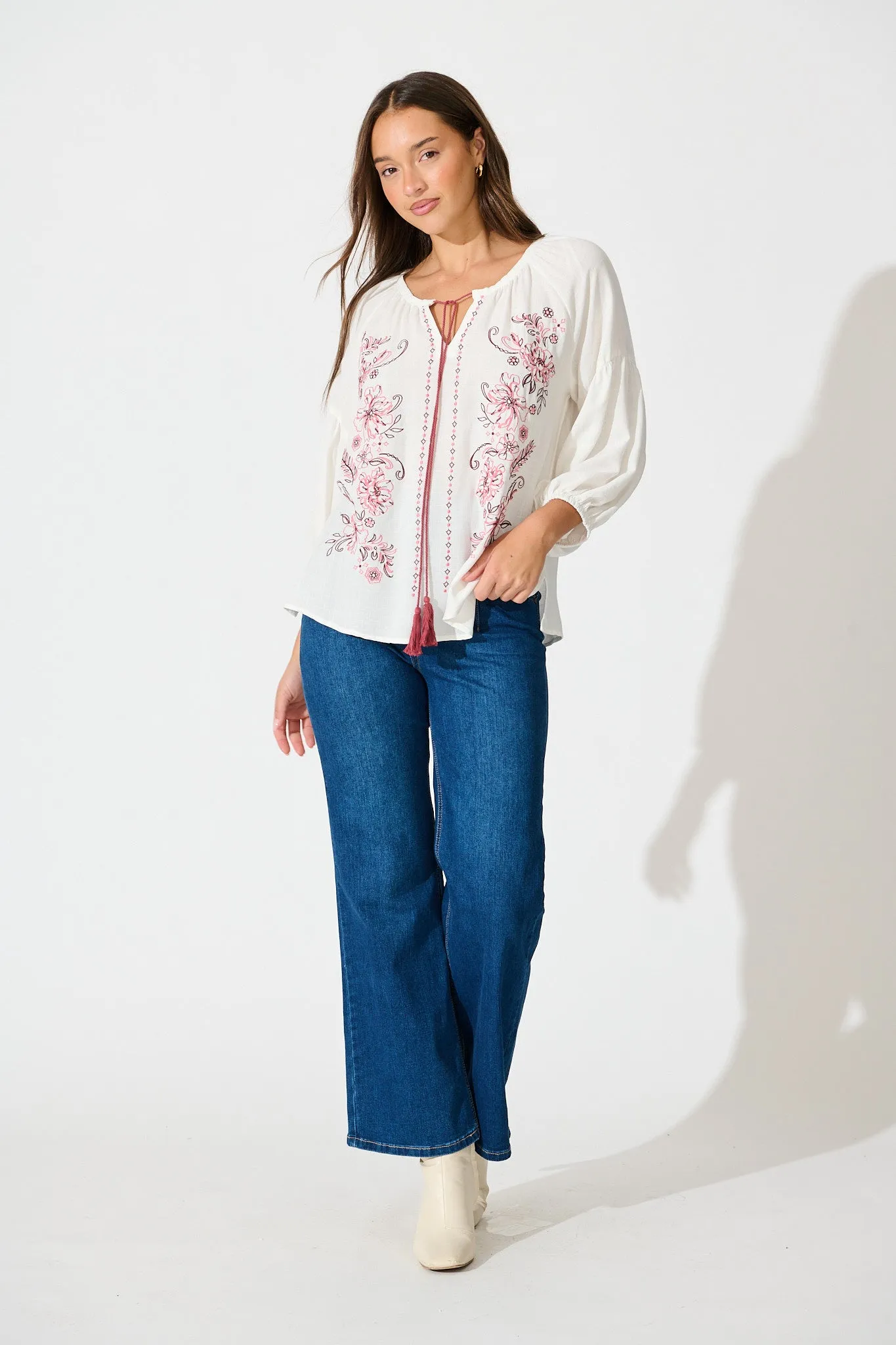 Tasha Top in White with Floral Embroidery sold by St Frock product image thumbnail 4