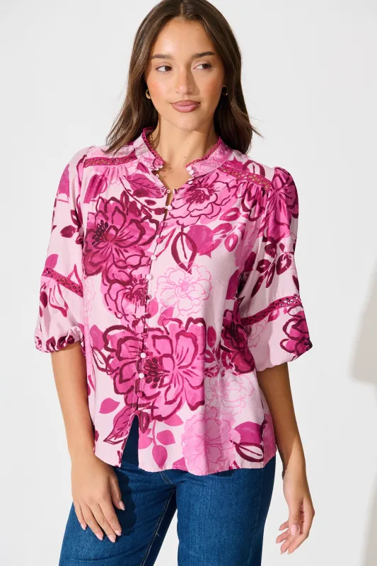 Isha Top in Pink Floral sold by St Frock