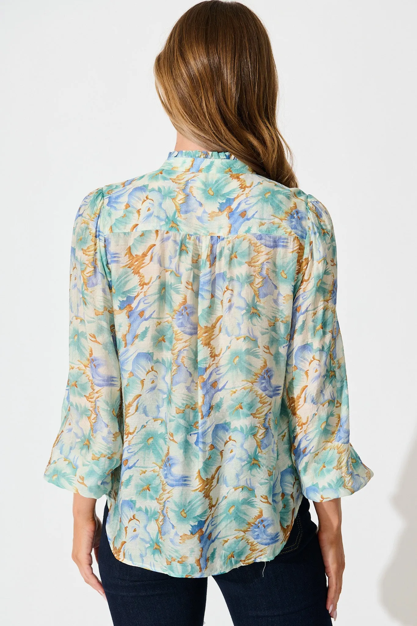 Cynthia Top in Green and Blue Floral sold by St Frock product image thumbnail 3