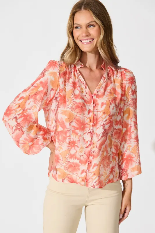 Cynthia Top in Tangerine Floral sold by St Frock