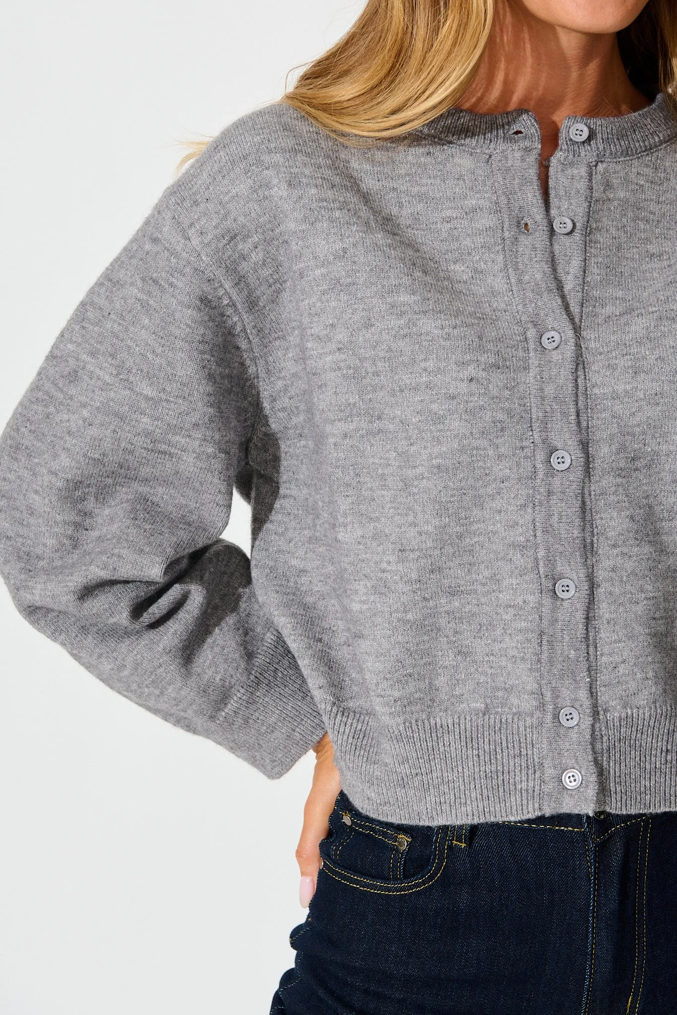 Astrid Knit Cardigan In Grey Wool Blend sold by St Frock product image thumbnail 5