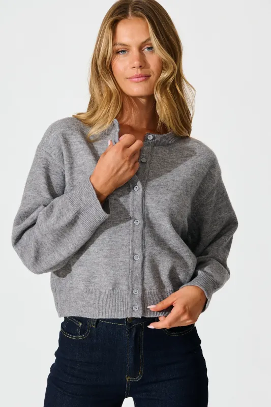 Astrid Knit Cardigan In Grey Wool Blend sold by St Frock