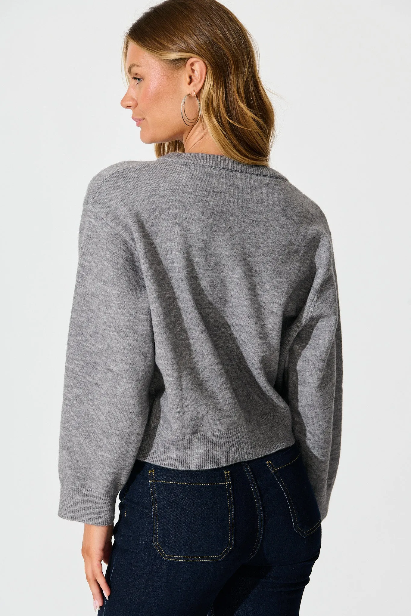 Astrid Knit Cardigan In Grey Wool Blend sold by St Frock product image thumbnail 3