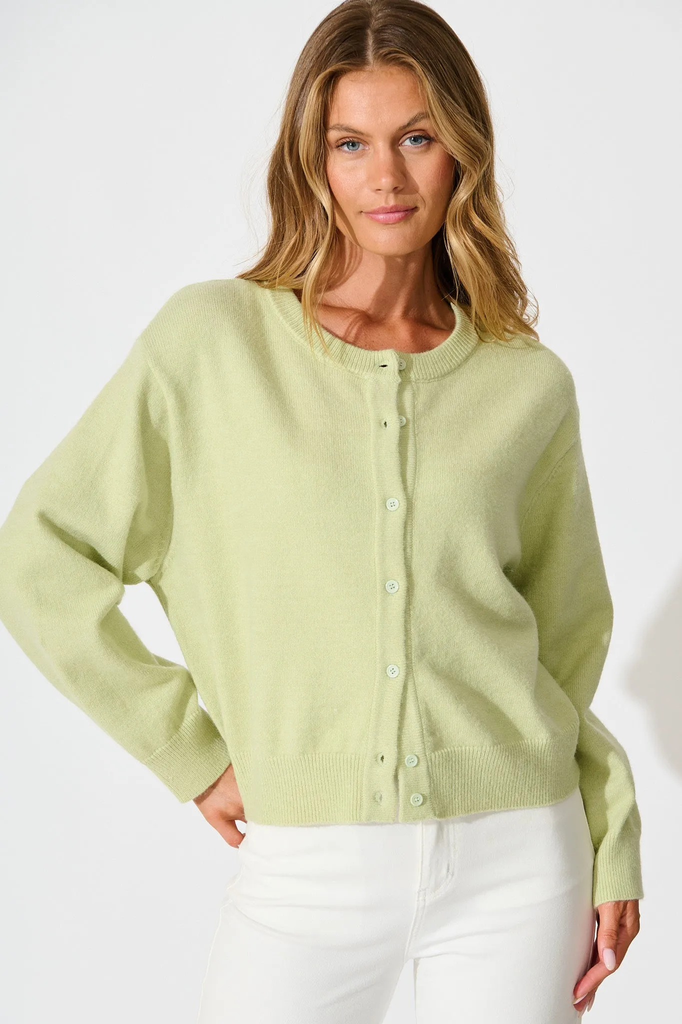 Astrid Knit Cardigan In Mint Wool Blend sold by St Frock