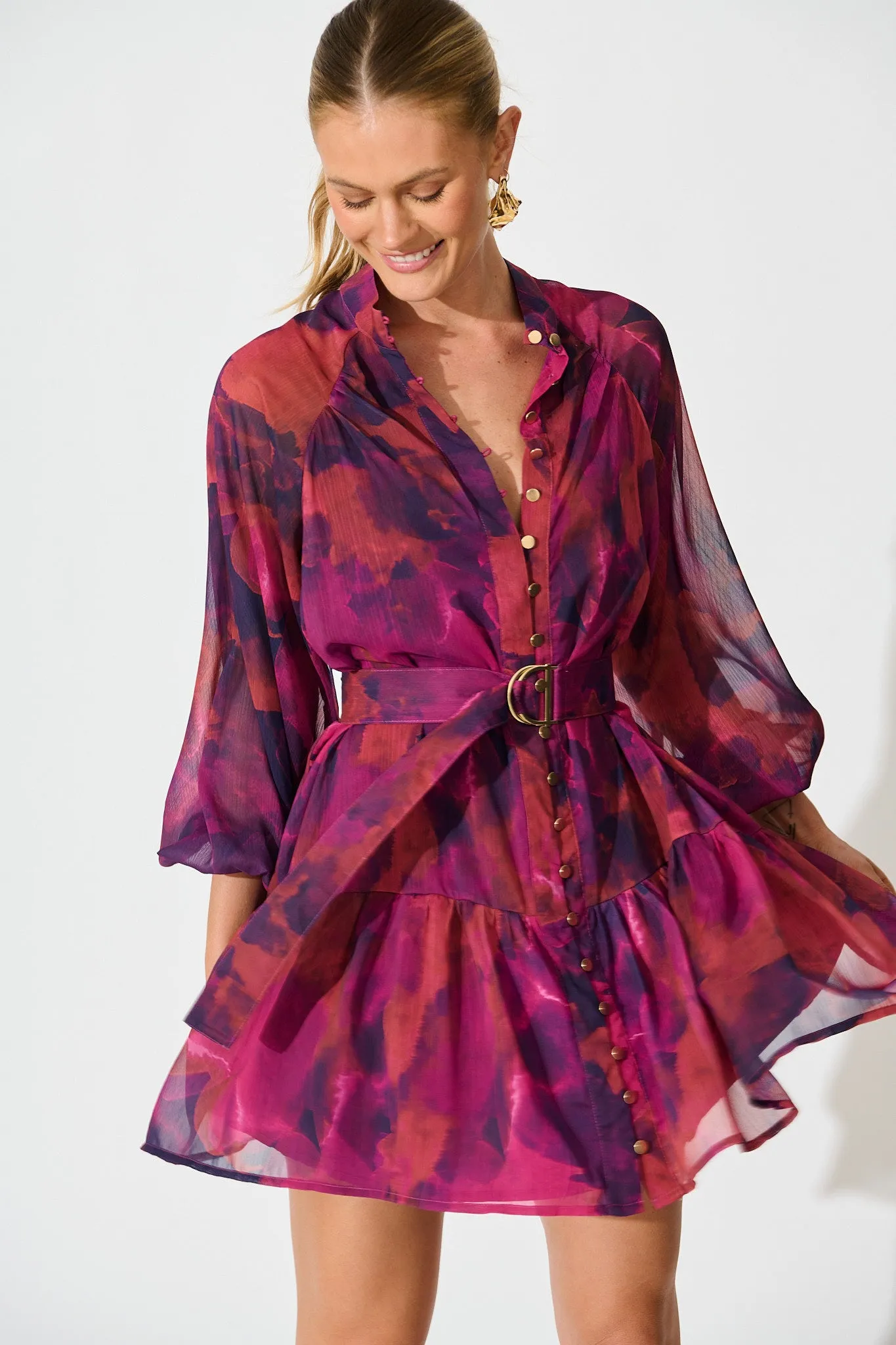 Mica Dress in Purple Watercolour Chiffon sold by St Frock product image thumbnail 2