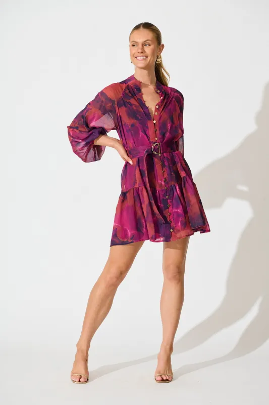 Mica Dress in Purple Watercolour Chiffon sold by St Frock