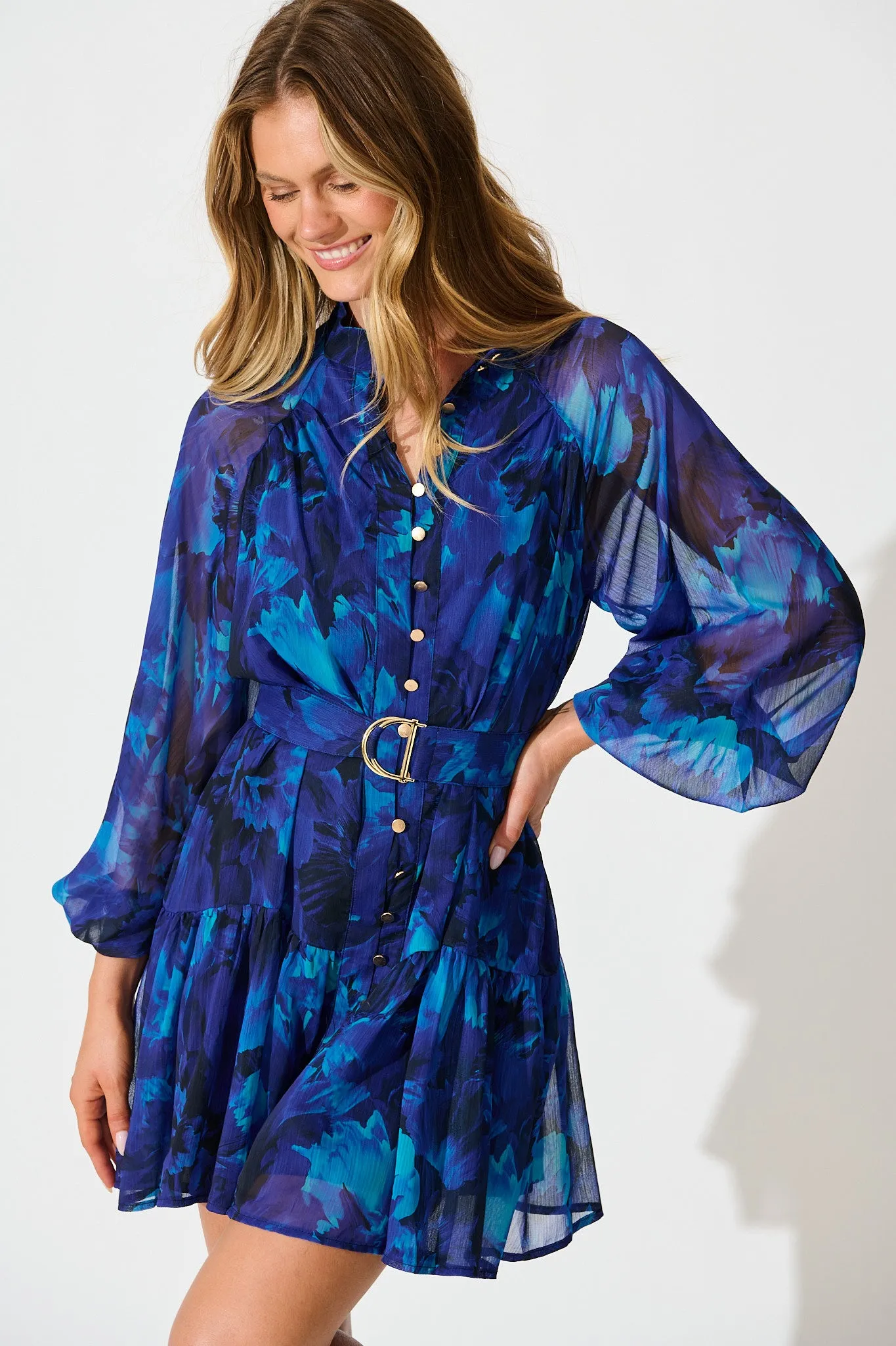 Mica Dress in Blue Watercolour Chiffon sold by St Frock product image thumbnail 2