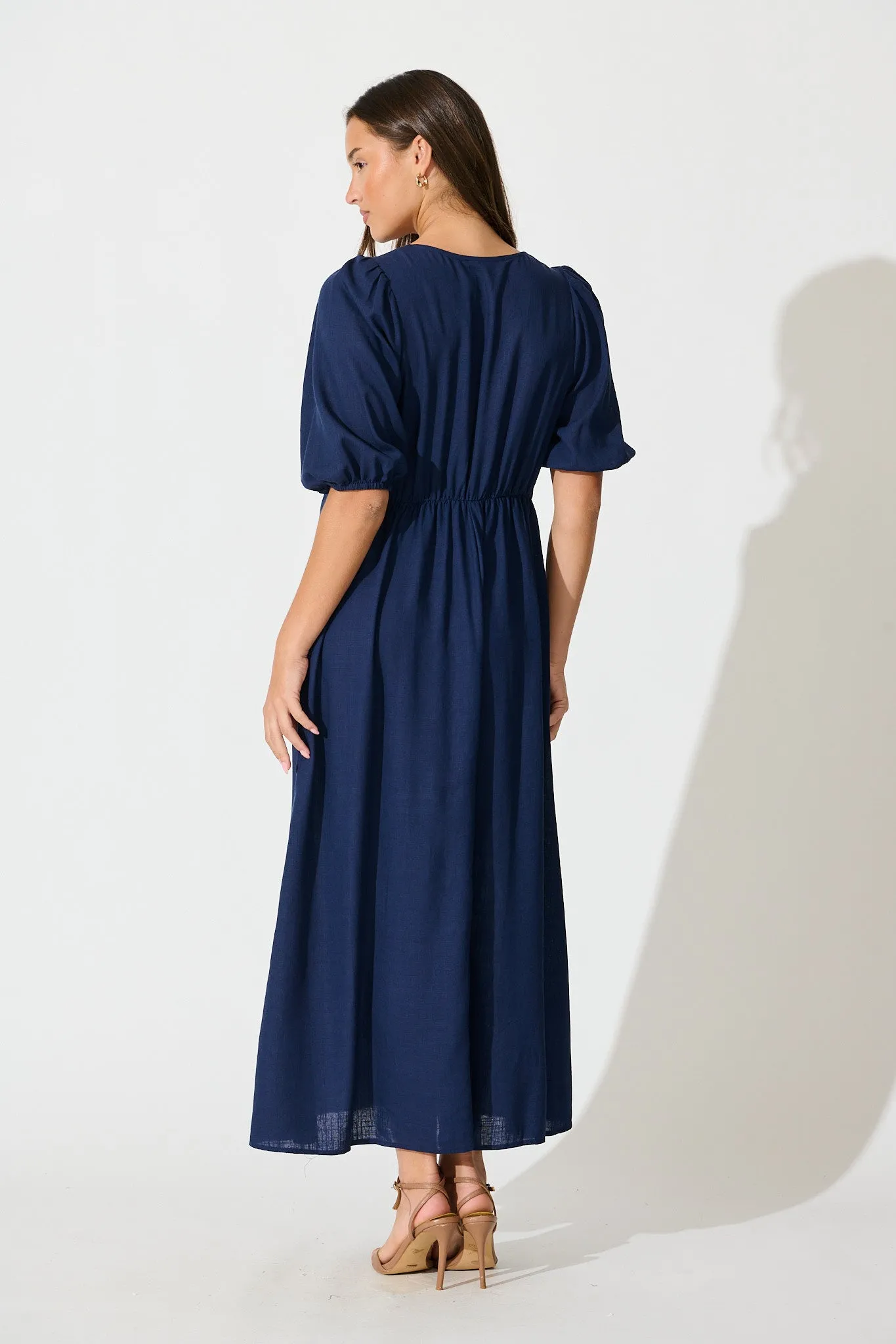 Calissa Midi Dress in Navy Linen Blend sold by St Frock product image thumbnail 4