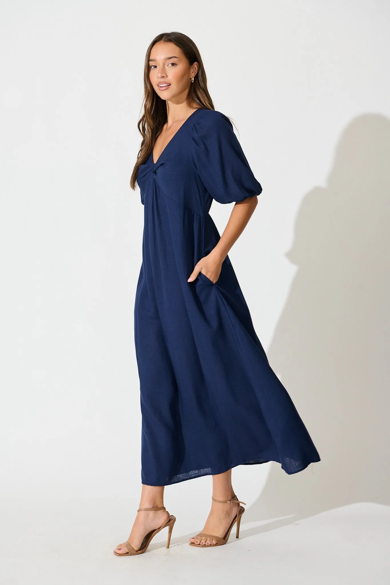 Calissa Midi Dress in Navy Linen Blend sold by St Frock product image thumbnail 2