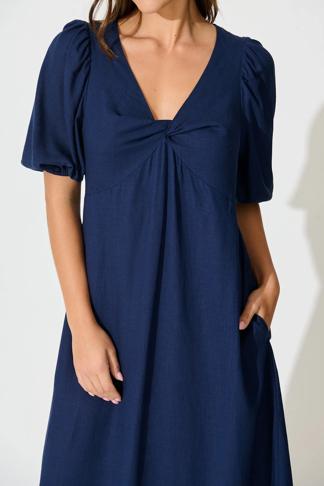 Calissa Midi Dress in Navy Linen Blend sold by St Frock product image thumbnail 5