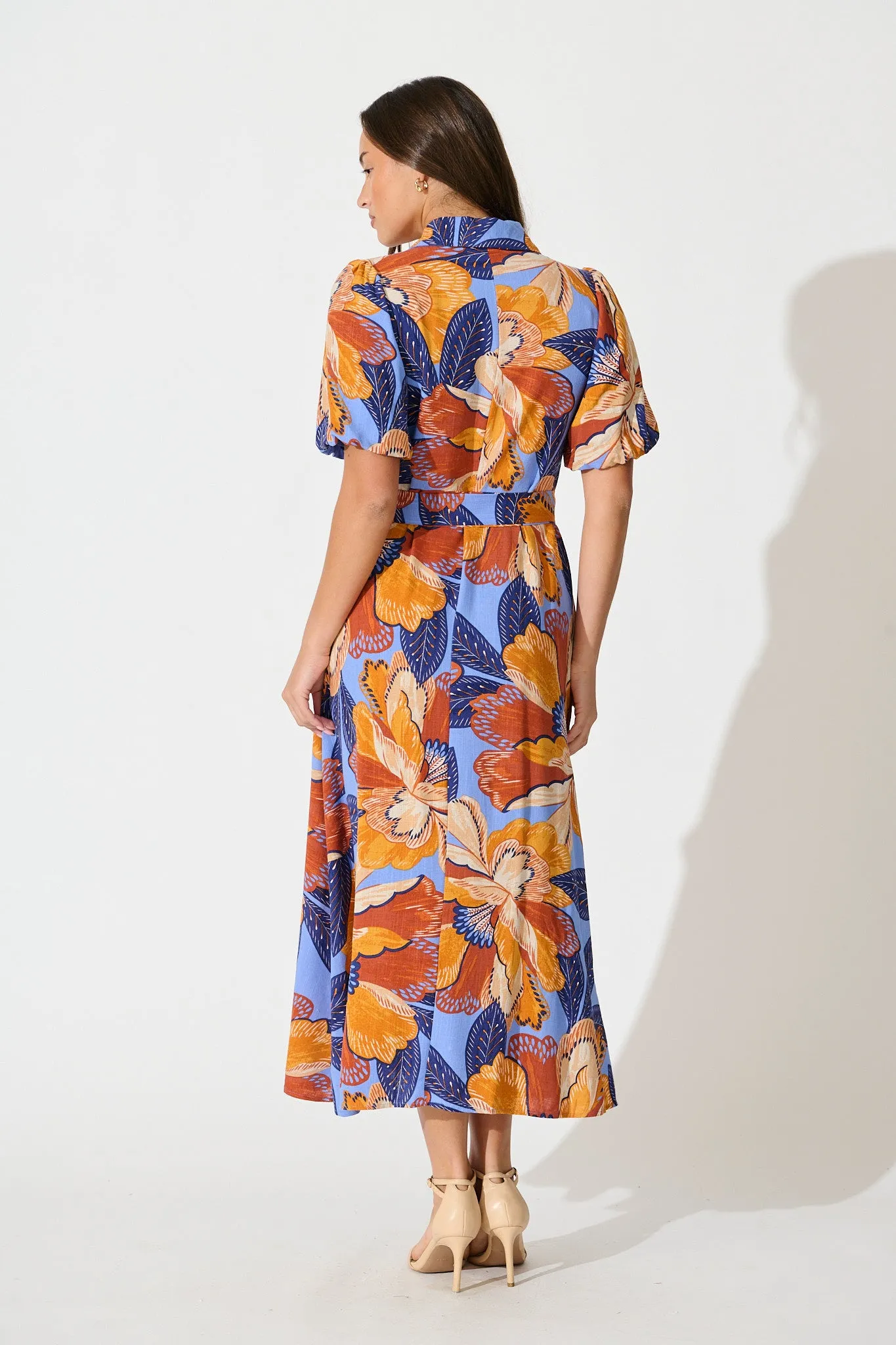 Tanisha Maxi Shirt Dress in Multi Print Linen Blend sold by St Frock product image thumbnail 4