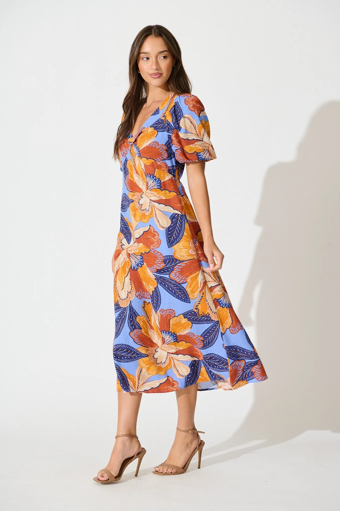 Calissa Midi Dress in Multi Print Linen Blend sold by St Frock product image thumbnail 3