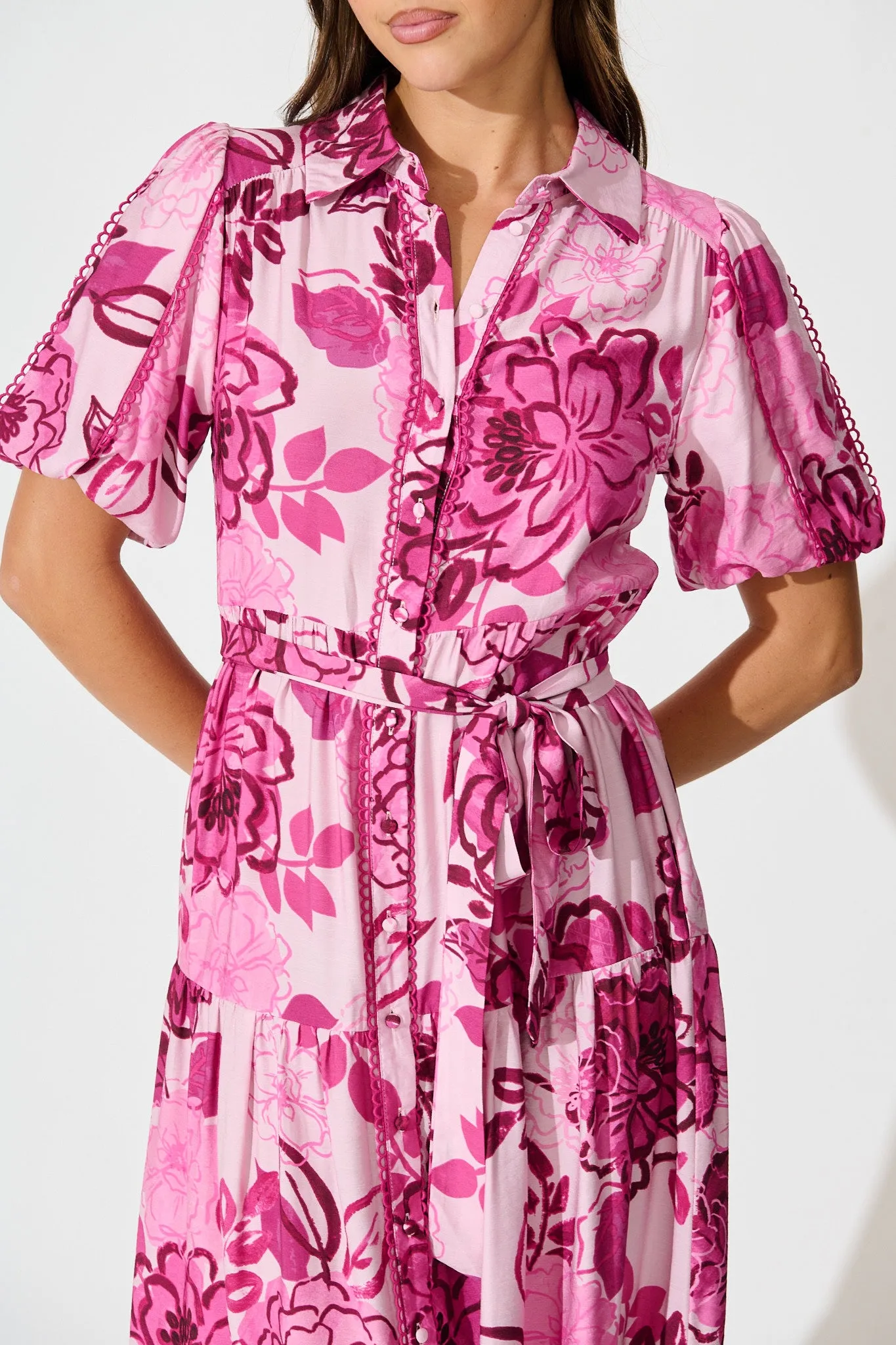 Audrey Maxi Shirt Dress in Pink Floral sold by St Frock product image thumbnail 5