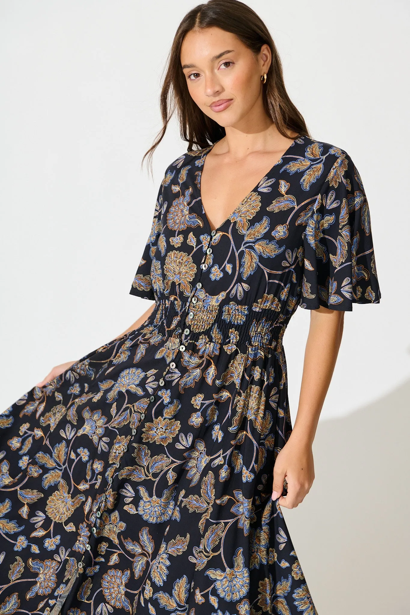 Beatrice Maxi Dress in Black Floral sold by St Frock product image thumbnail 2