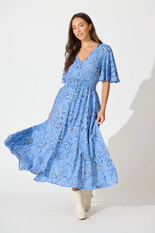 Beatrice Maxi Dress in Blue Floral sold by St Frock
