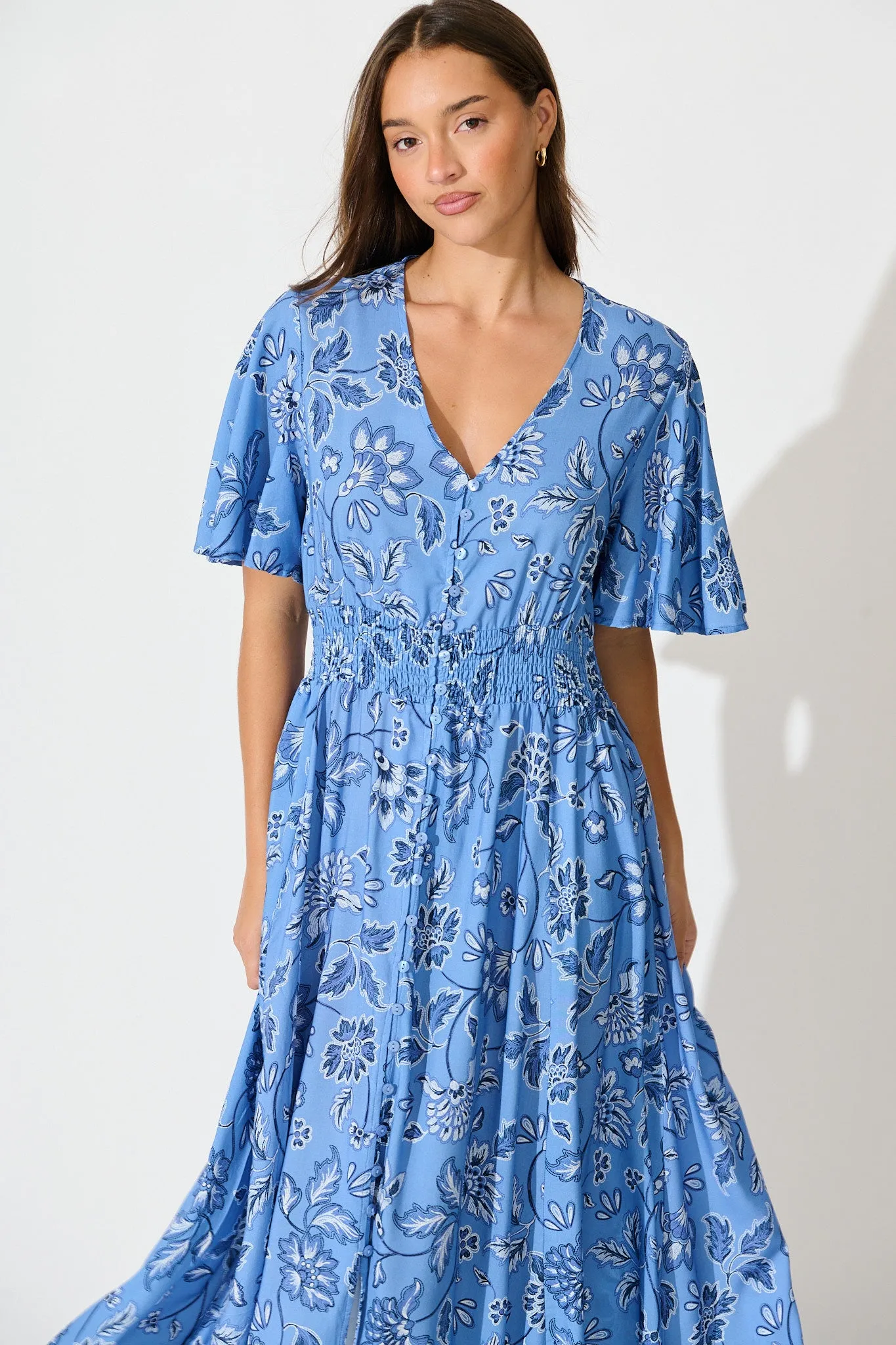 Beatrice Maxi Dress in Blue Floral sold by St Frock product image thumbnail 2