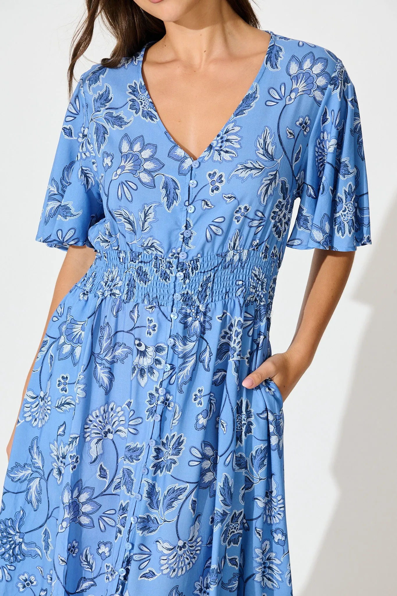 Beatrice Maxi Dress in Blue Floral sold by St Frock product image thumbnail 5