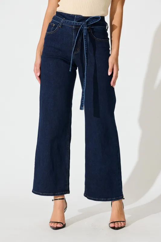 Danielle High Rise Wide Leg Jean in Dark Blue Denim sold by St Frock