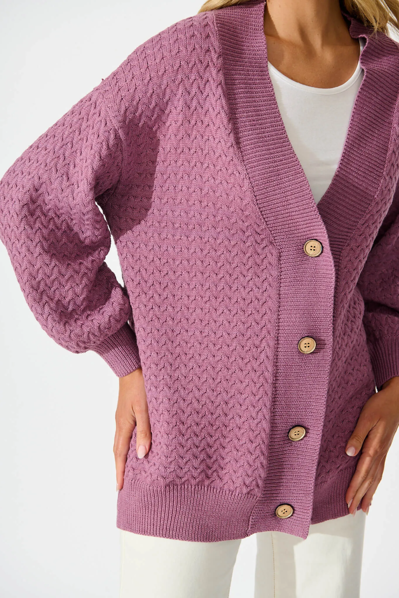 Jenisha Knit Cardigan in Lilac Cotton Blend sold by St Frock product image thumbnail 5