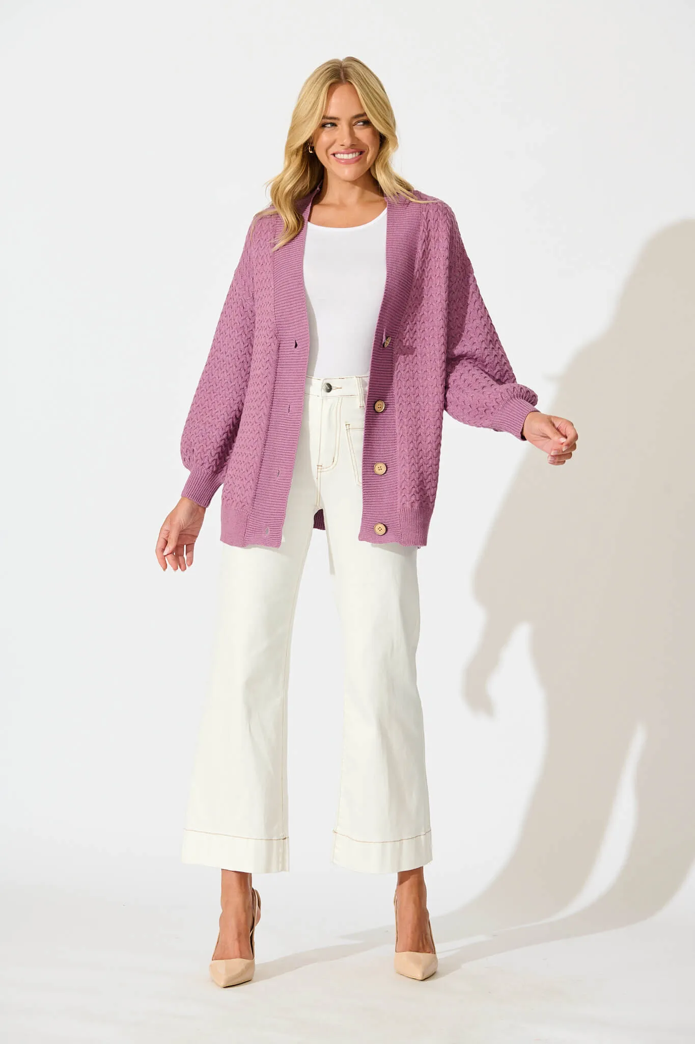 Jenisha Knit Cardigan in Lilac Cotton Blend sold by St Frock product image thumbnail 4