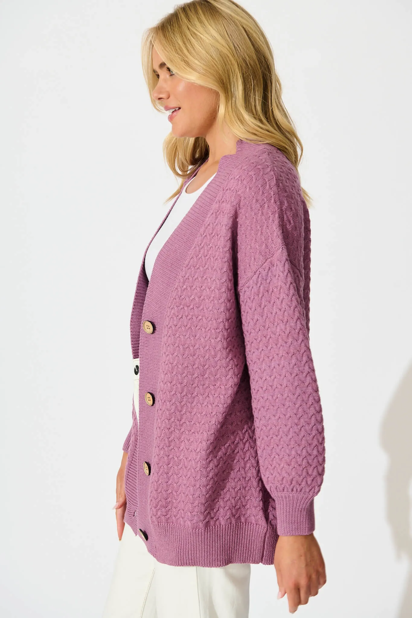 Jenisha Knit Cardigan in Lilac Cotton Blend sold by St Frock product image thumbnail 2