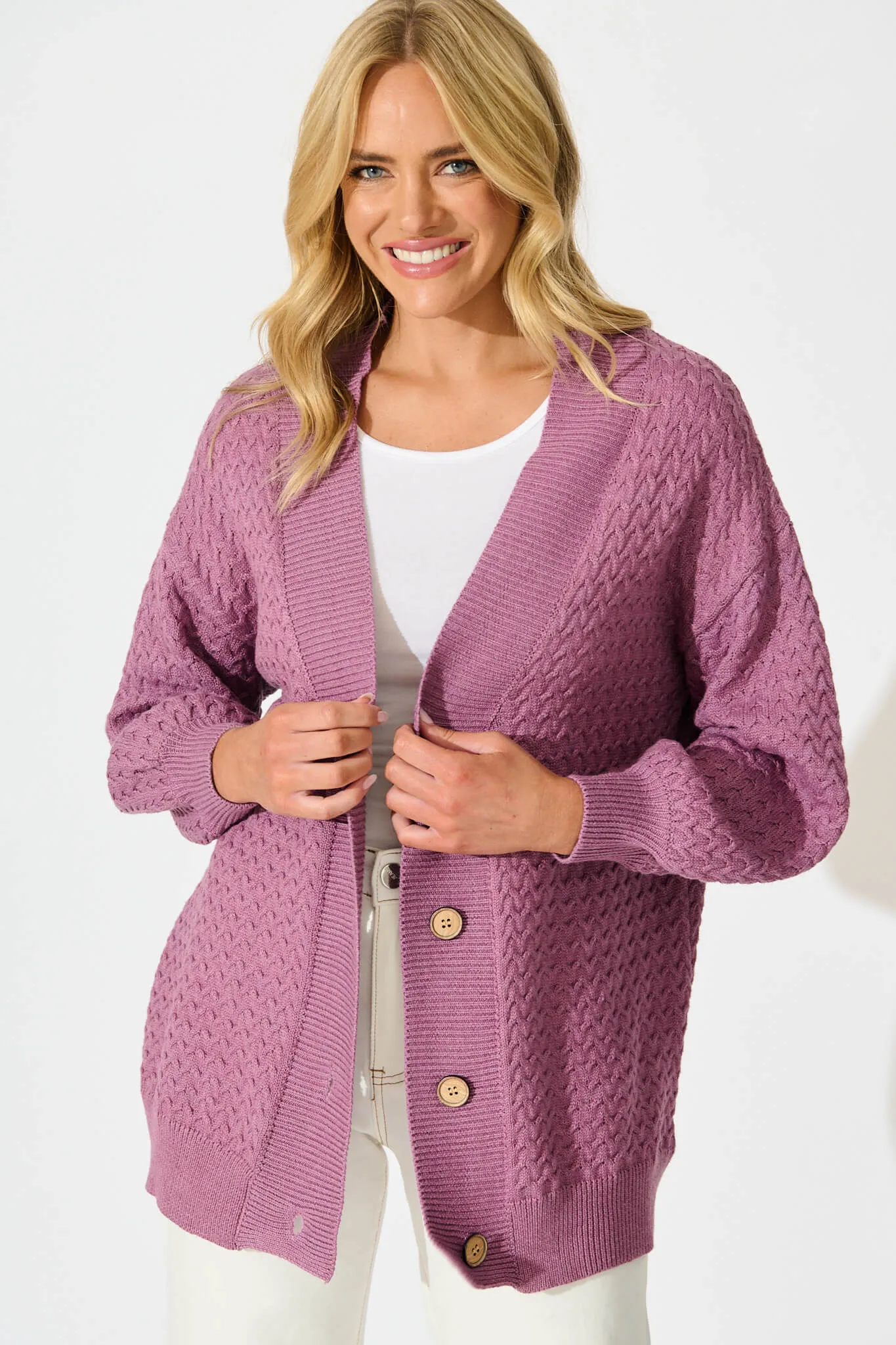 Jenisha Knit Cardigan in Lilac Cotton Blend sold by St Frock