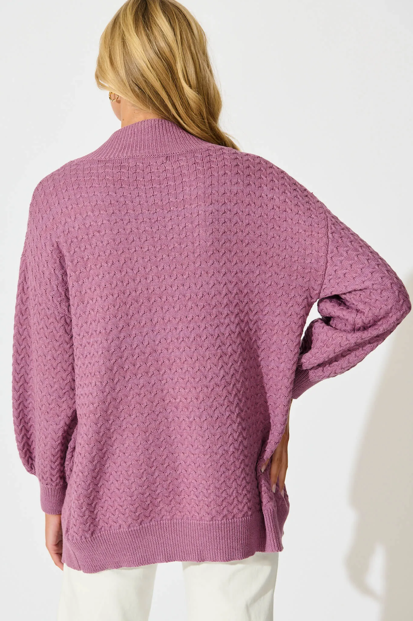 Jenisha Knit Cardigan in Lilac Cotton Blend sold by St Frock product image thumbnail 3