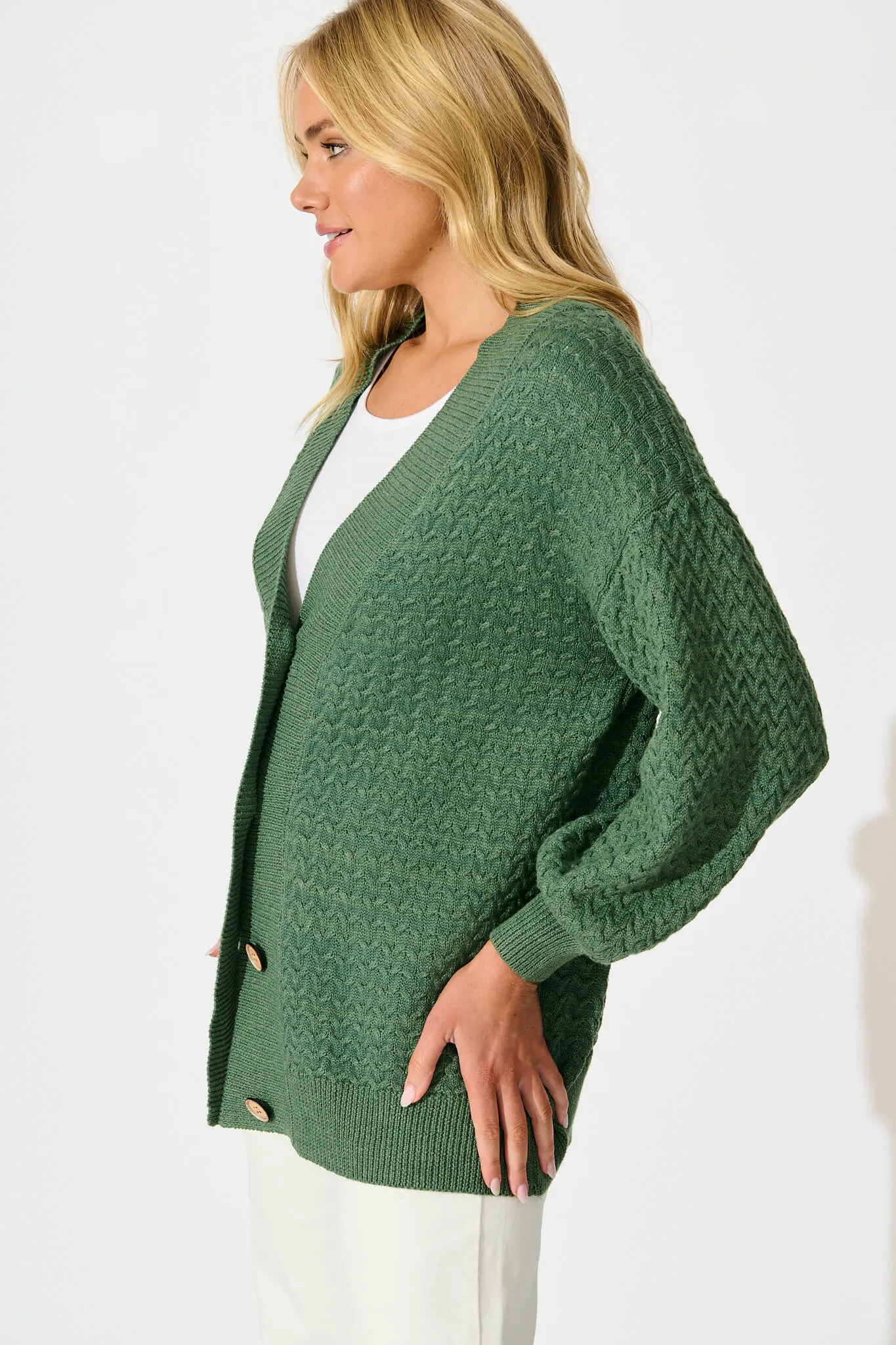 Jenisha Knit Cardigan in Green Cotton Blend sold by St Frock product image thumbnail 2