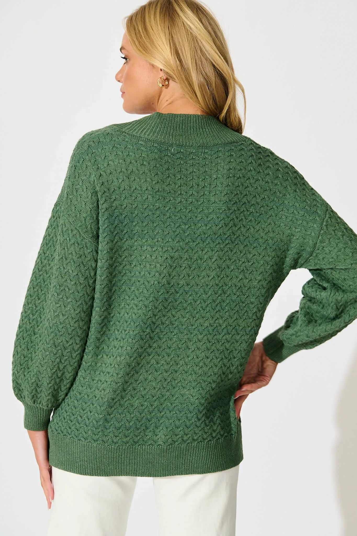 Jenisha Knit Cardigan in Green Cotton Blend sold by St Frock product image thumbnail 3
