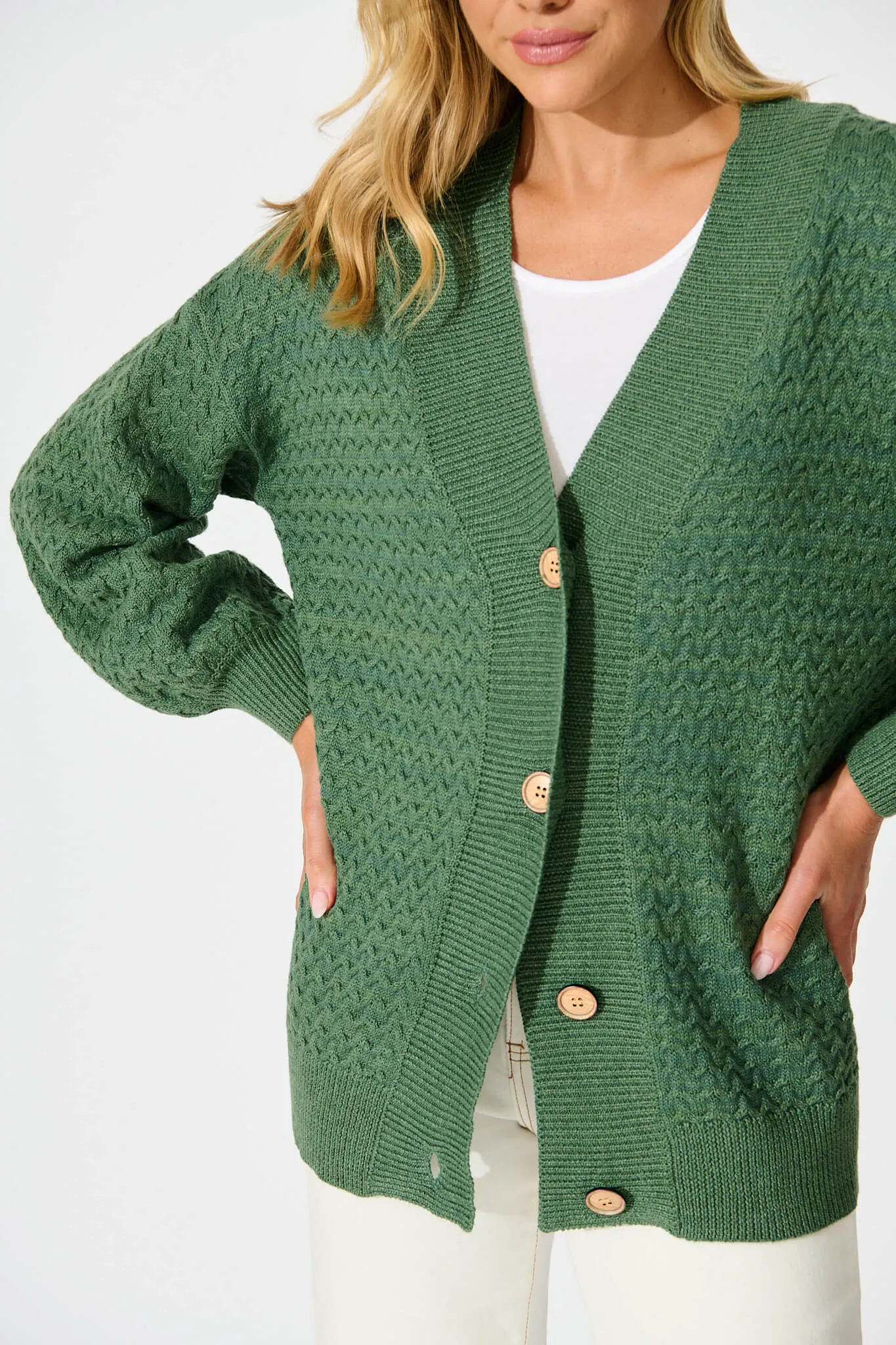 Jenisha Knit Cardigan in Green Cotton Blend sold by St Frock product image thumbnail 5