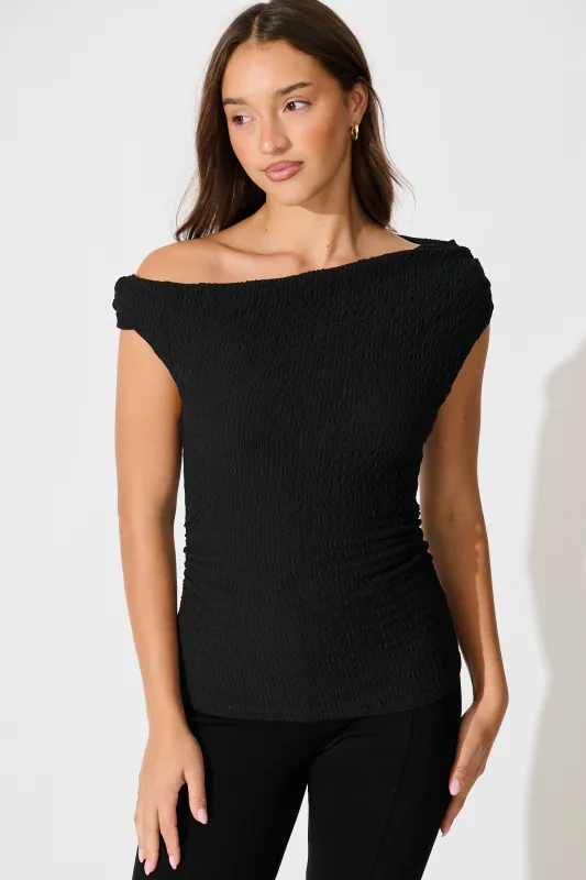 Alma Top in Black Textured Jersey sold by St Frock