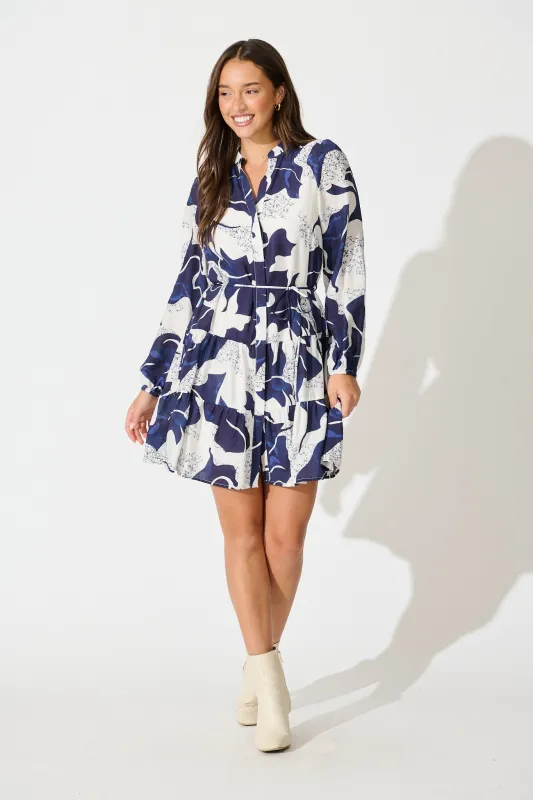 Faye Dress in Navy with White Print sold by St Frock
