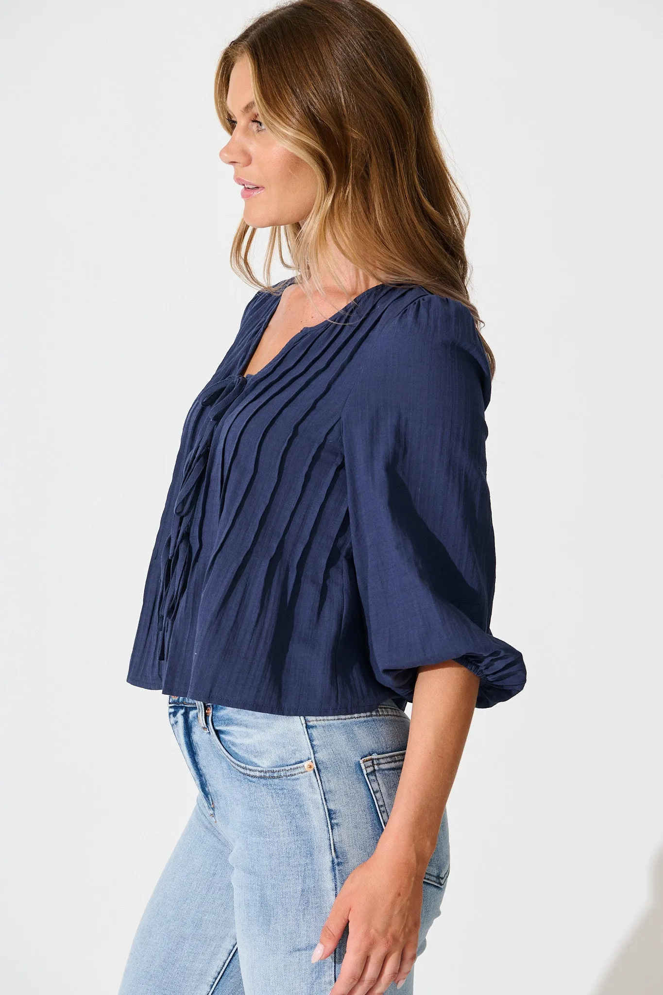 Kalina Top in Navy Cotton sold by St Frock product image thumbnail 2